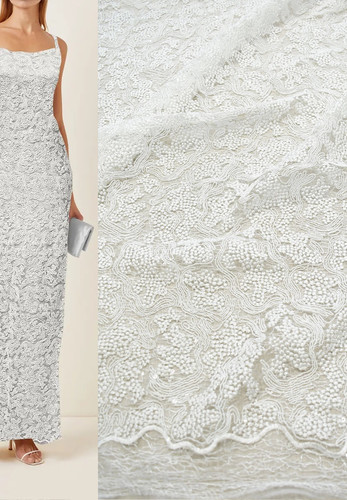 Кружево свадебное белое вышивка мелкими пайетками (DG-8447)