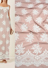 Креп с кружевной вышивкой розовый белые цветы (DG-9957) фото 1