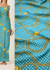 Шелк голубой в горошек золотые цепи (DG-1177) фото 1