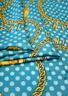 Шелк голубой в горошек золотые цепи (DG-1177) фото 3