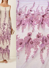 Вышивка на сетке 3Д цветы бусины пайетки яркий розовый (DG-7177) фото 1