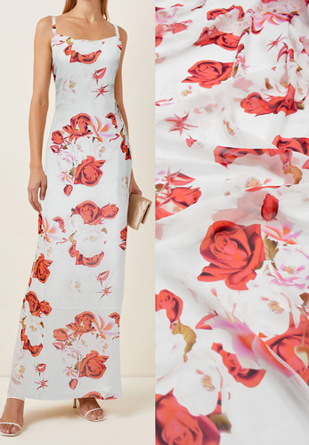 Шифон шелк красные розы на белом D&G