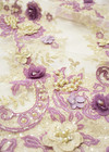 Кружево вышивка 3Д фиолетовые цветы на бежевом (DG-2508) фото 2