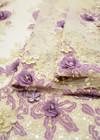 Кружево вышивка 3Д фиолетовые цветы на бежевом (DG-2508) фото 4