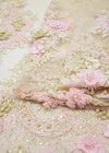 Кружево вышивка 3Д розовые цветы на бежевом (DG-3508) фото 4