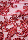 Вышивка на сетке стеклярусом бусинами бордовое Valentino фото 2