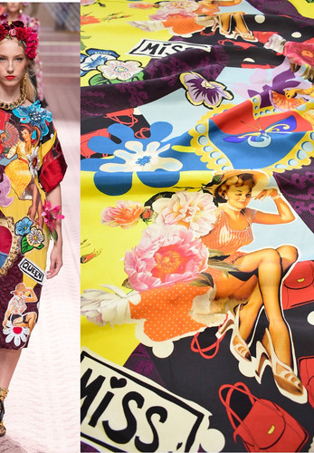 Шелк коллаж девушка цветы надписи D&G