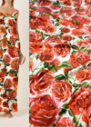 Шелк стрейч красные розы на белом D&G фото 1