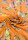 Шифон шелк оранжевый цветы (DG-5213) фото 2