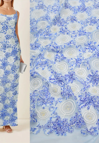 Вышивка тканью по сетке голубая (DG-1268)