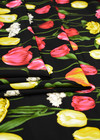 Крепдешин разноцветные тюльпаны на черном (GG-0978) фото 3