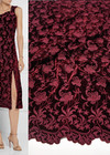 Бархат шелковый 3Д вышивка бордовый цветы (DG-5488) фото 1