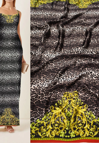 Шелк атлас коричневый леопард орнамент барокко (DG-7488)
