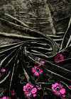 Бархат шелковый серый с вышивкой цветы (DG-2988) фото 3