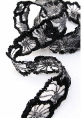 Кружевная тесьма черная с серым цветы (DG-4240) фото 1