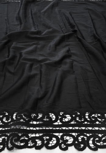 Хлопок вышивка черный кружевyой бордюр (DG-7619)
