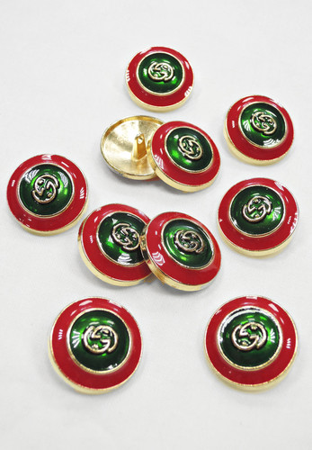Дизайнерская пуговица металл зеленая с красной окантовкой Gucci (GG-2190)