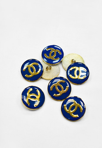 Пуговица металл синяя эмаль с золотыи логотипом 20 мм