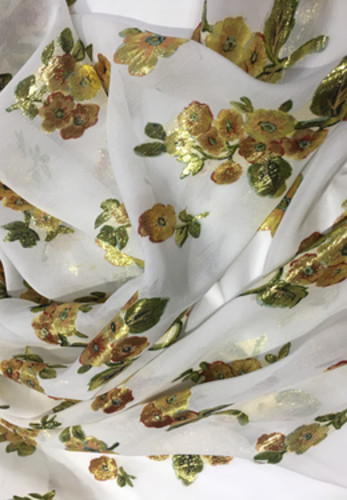Нежный шифон - деворе с золотистыми цветами (00026)