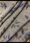 Плательная шерсть серая в полоску с синими листьями (00044) фото 2