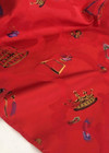 Жаккардовый плотный шелк в красно-малиновых оттенках с золотистым принтом (00065) фото 4