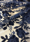 Вышивка на сетке с цветами и пайетками темно-синяя (00138) фото 3