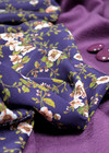 Шелковый крепдешин с цветочным принтом на темно-фиолетовом фоне (00266) фото 3