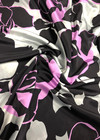 Натуральный шелк с черно-белыми и розовыми цветами (00270) фото 1