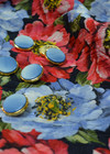 Жаккард фактурный с голубыми и коралловыми цветами (00301) фото 4