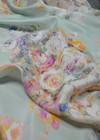 Органза в пастельно-ментоловом оттенке с акварельными цветами (00386) фото 1