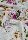 Хлопок шитье с шелковой цветочной вышивкой на белом фоне (00389) фото 3