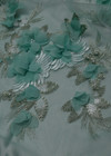 Сетка с вышивкой и объемными цветами в ментоловом цвете (00391) фото 1