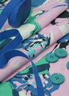 Лен со стилизованными крупными цветами в холодных оттенках (00418) фото 3