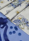 Хлопок белый с синими цветами и надписями (00419) фото 1