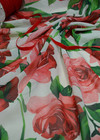 Шелковый шифон с красными розами на белом фоне (00434) фото 3